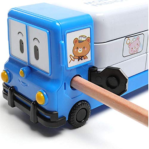 SillyMe School Bus Shaped Pencil Box for Kids with Wheels and Sharpener (Metal) - Blue - Image 3