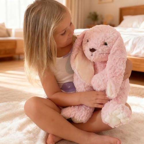 Tezituor Big Bunny Stuffed Animal Pink 18 inch Large Stuffed Rabbit Plush Toy woth Long Ears Hugging Soft Rabbit Plush Body Pillow Gift for Boys Girls - Image 5