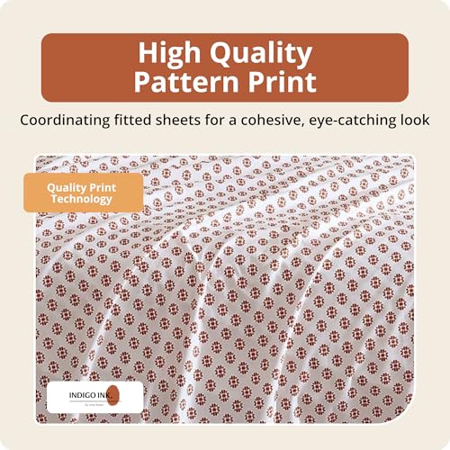 Indigo Ink Twin Size 3-Piece Sheet Set - Fitted & Flat Sheets & Pillowcase | Boho Medallion Pattern | Soft & Breathable | Durable & Wrinkle Resistant | Deep Pocket Sheets | Panther Collection, Spice - Image 3