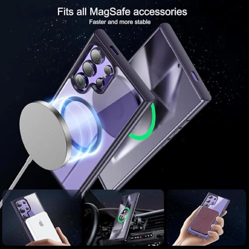 DIZORO Samsung S24 Ultra Case,Compatible with Mag Safe, Non Yellow Military-Grade Drop Protection & Hard PC Back Cover Slim Transparent Anti-Scratch Shockproof Phone Case Deep Purple - Image 3