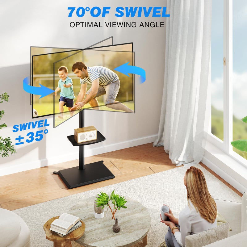 Rfiver Swivel Floor TV Stand with Mount for 32-60 Inch TVs up to 88lbs, Height Adjustable TV Mount with Wood Base & Shelf, Space-Saving Design Tall TV Stands for Living Room, Bedroom, Corner - Image 3