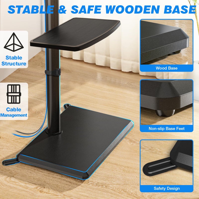 Rfiver Swivel Floor TV Stand with Mount for 32-60 Inch TVs up to 88lbs, Height Adjustable TV Mount with Wood Base & Shelf, Space-Saving Design Tall TV Stands for Living Room, Bedroom, Corner - Image 5