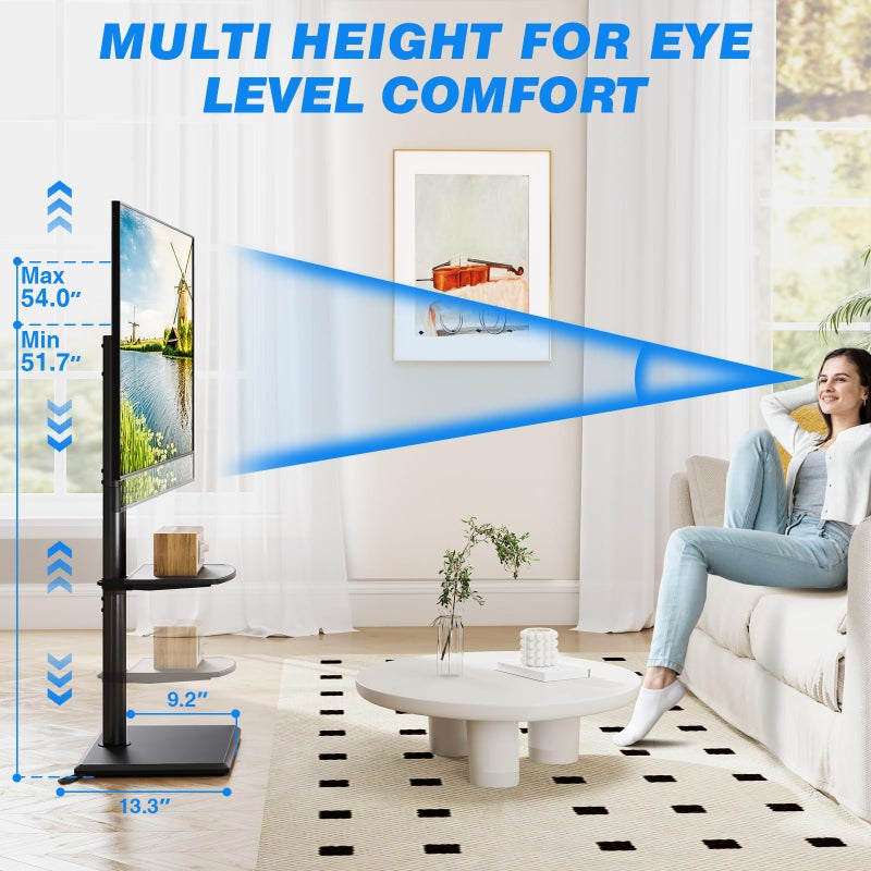 Rfiver Swivel Floor TV Stand with Mount for 32-60 Inch TVs up to 88lbs, Height Adjustable TV Mount with Wood Base & Shelf, Space-Saving Design Tall TV Stands for Living Room, Bedroom, Corner - Image 4