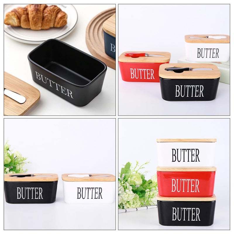Ceramic Butter Dish With Lid Rectangle Butter Keeper For Kitchen Countertop Use - Image 5