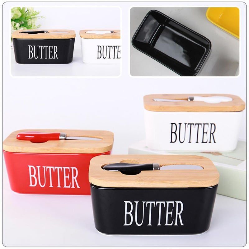 Ceramic Butter Dish With Lid Rectangle Butter Keeper For Kitchen Countertop Use - Image 4