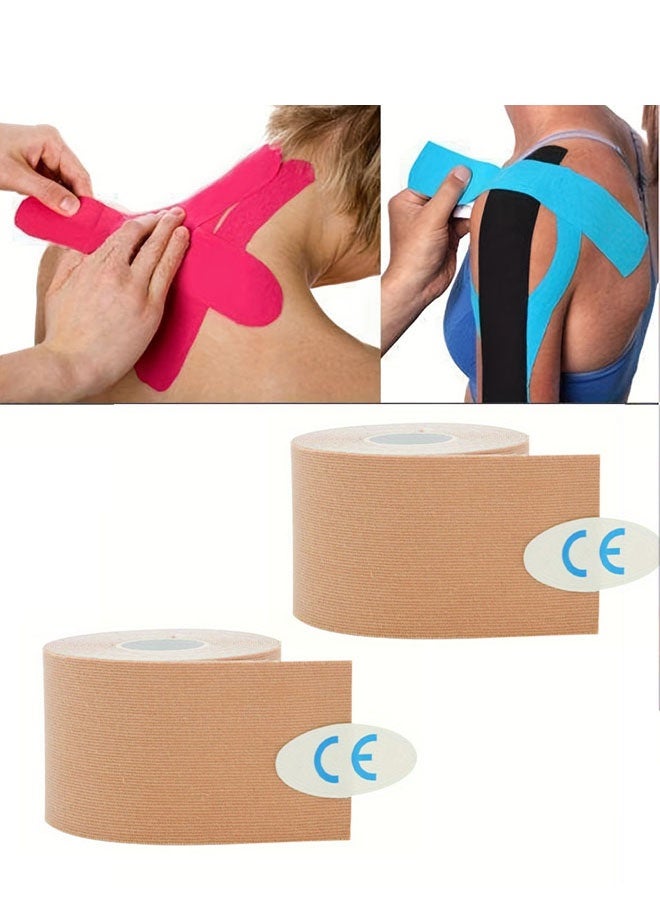 Generic 2-Pack Kinesiology Muscle Tape, 5cm x 5m Sports Recovery Elastic Tape, Self-Adhesive Cotton Athletic Tape for Injury, Strain, Physio Support (Beige)  - Image 1