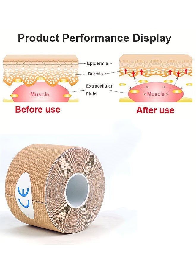 Generic 2-Pack Kinesiology Muscle Tape, 5cm x 5m Sports Recovery Elastic Tape, Self-Adhesive Cotton Athletic Tape for Injury, Strain, Physio Support (Beige)  - Image 3