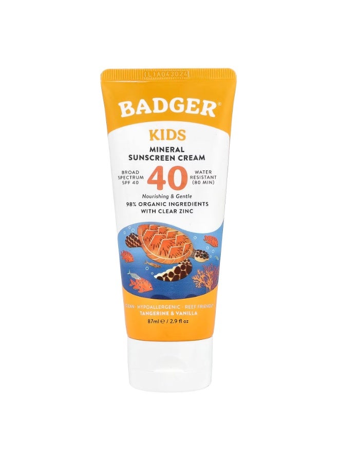 Badger, Kids, Mineral Sunscreen Cream, SPF 40, Tangerine & Vanilla, 2.9 fl oz (87 ml)