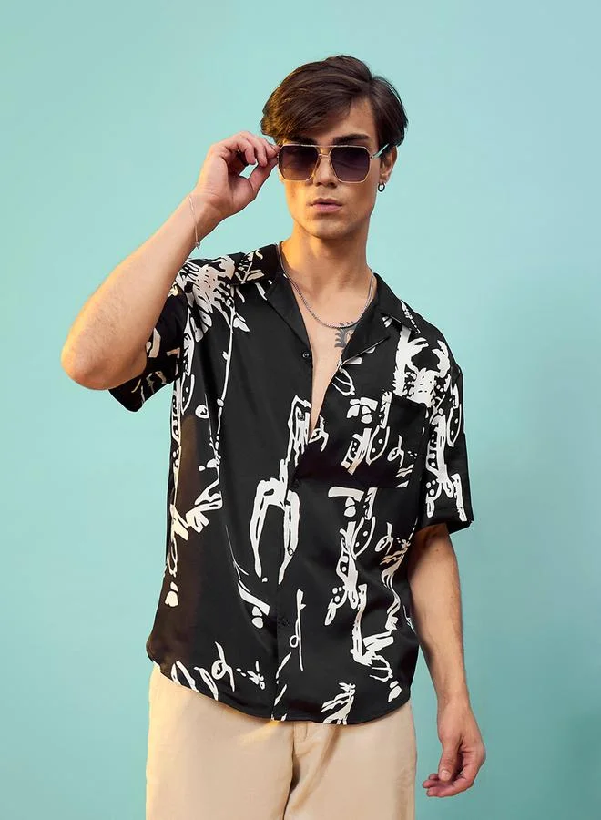 Mascln Sassafras Satin Graphic Print Relaxed Fit Shirt