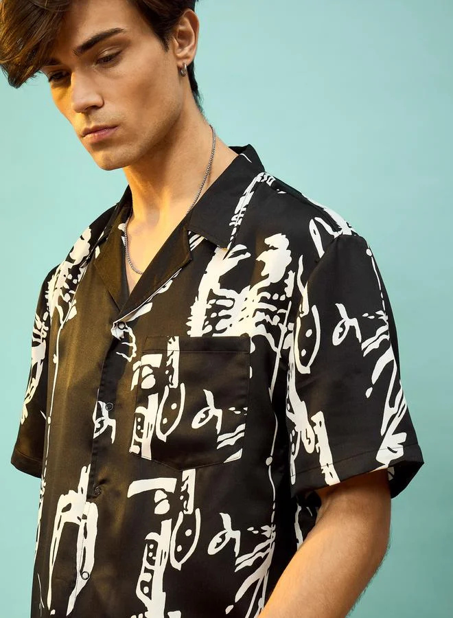 Mascln Sassafras Satin Graphic Print Relaxed Fit Shirt