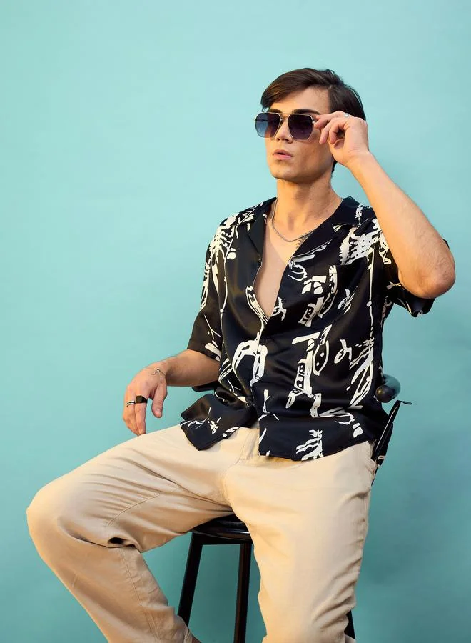 Mascln Sassafras Satin Graphic Print Relaxed Fit Shirt