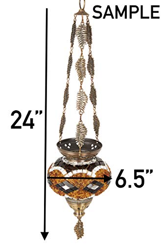 DEMMEX Turkish Moroccan Mosaic Hanging Candle Holder Decorative Lantern with Colorful Mosaic Glass Globe and Metal Leaf Chains, Handmade in Turkey, 24" H, Multicolored (Heaven) - Image 4