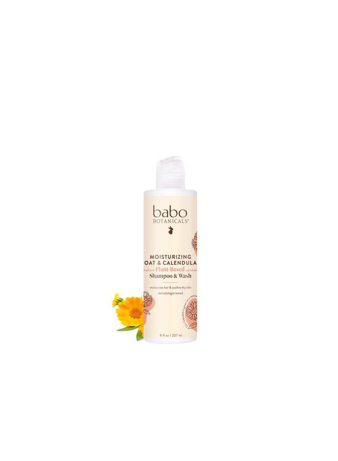 Babo Botanicals شامبو وغسول مرطب نباتي 2 في 1 - مع زهور الكالندولا العضوية وحليب الشوفان - للأطفال، الأطفال الصغار والبالغين ذوي البشرة وفروة الرأس الحساسة أو الجافة - مضاد للحساسية ونباتي - 8 أونصات سائلة. - Image 1