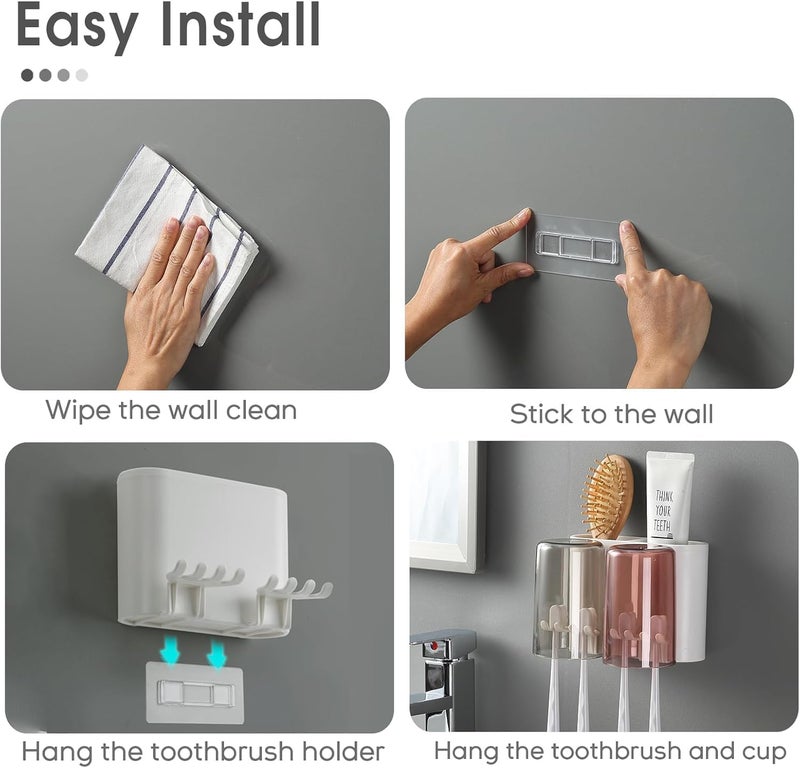 Swaze Wall Mounted Toothbrush Holder for Bathroom - Stickable Brush Stand with Cover | Tooth Brush & Paste Holder for Bathroom Wall | Bathroom Brush Holder for Wash Basin | Plastic Stand Set (2 Cups) - Image 4