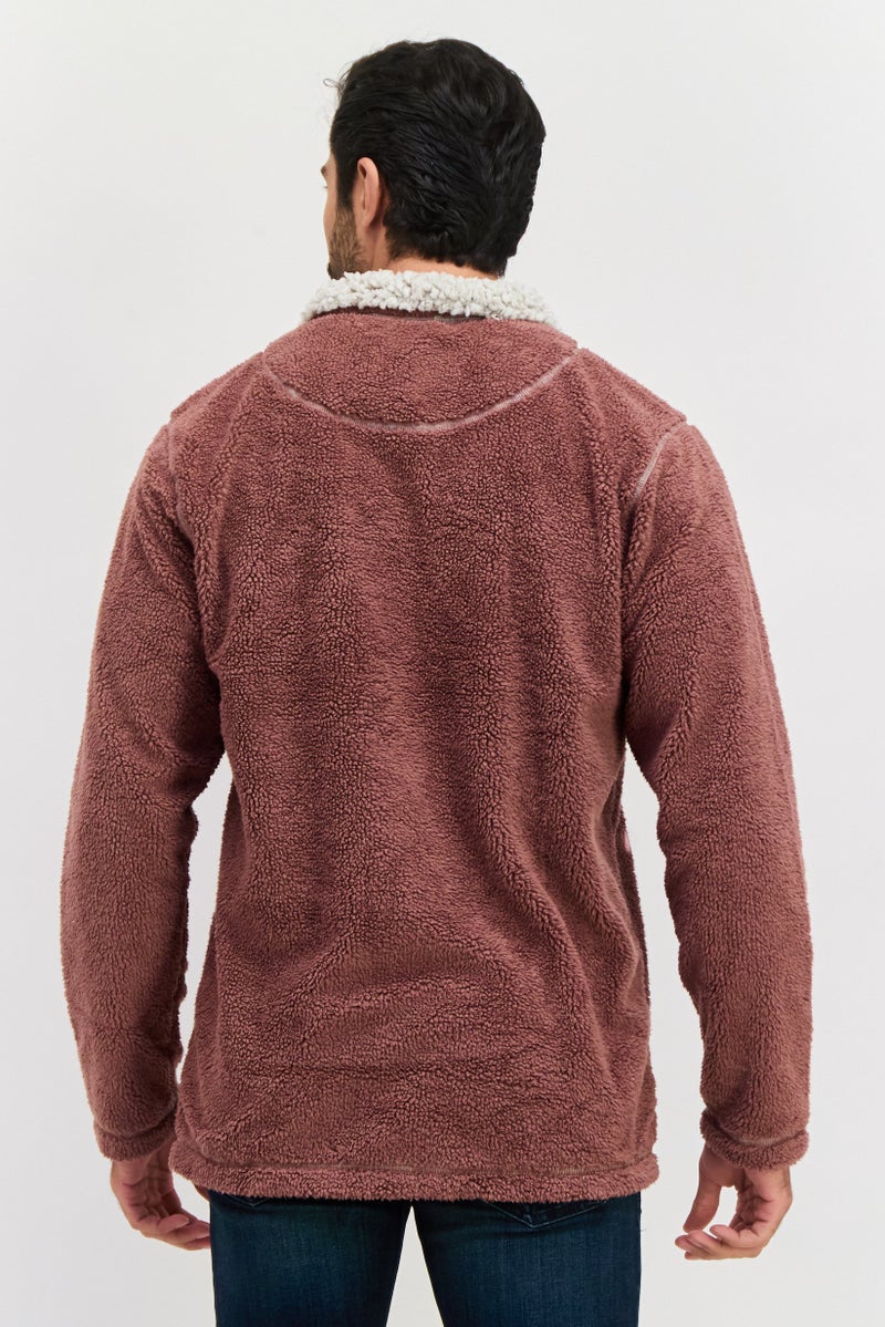 TRUE GRIT Men Sherpa Half Zip Sweater, Berry - Image 3