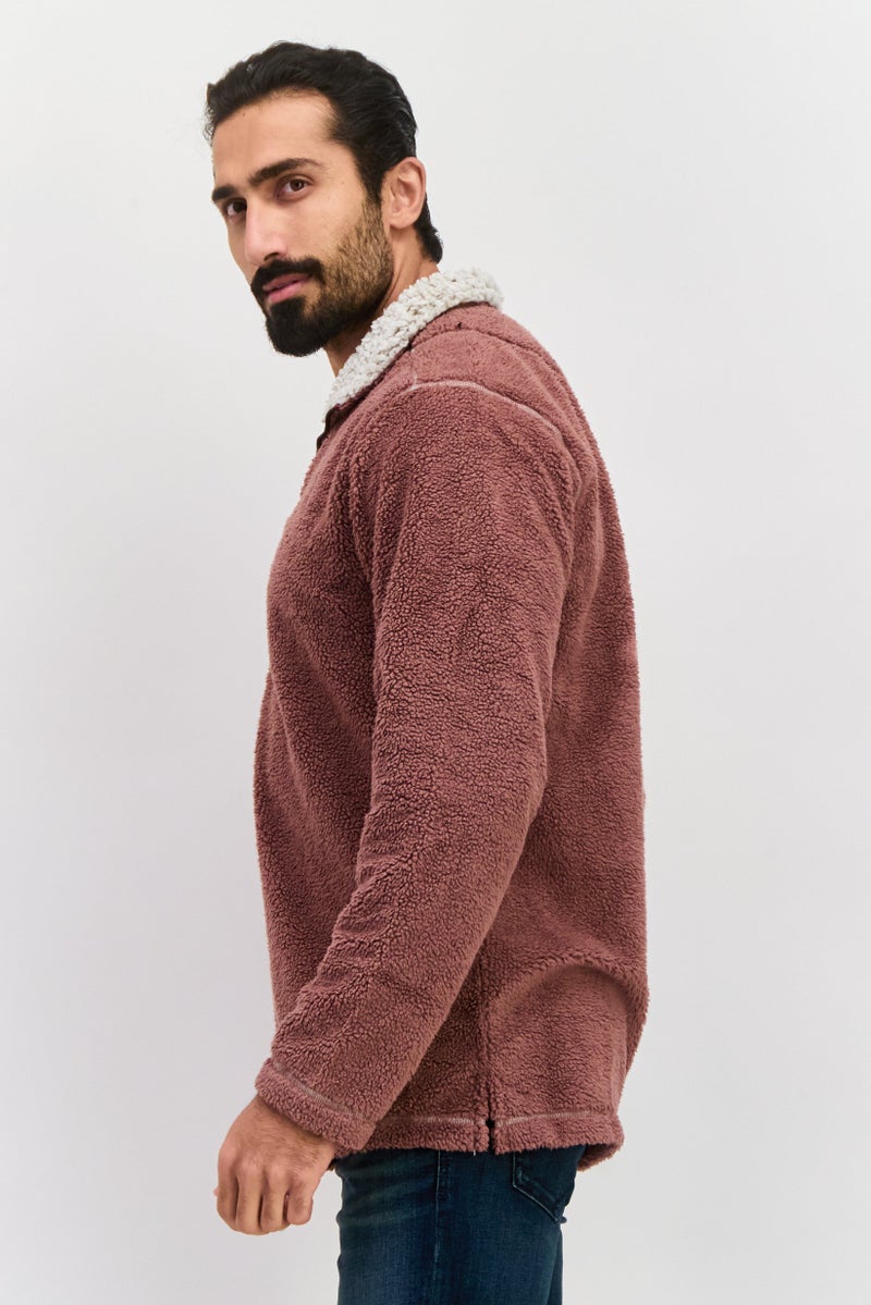 TRUE GRIT Men Sherpa Half Zip Sweater, Berry - Image 2
