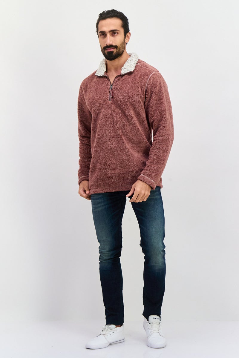 TRUE GRIT Men Sherpa Half Zip Sweater, Berry - Image 4