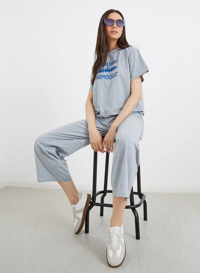 Take Two Take Two Women Grey Slogan Print T-Shirt and Joggers Co-Ords