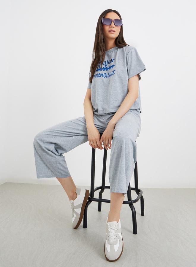 Take Two Women Grey Slogan Print T-Shirt and Joggers Co-Ords - Image 1