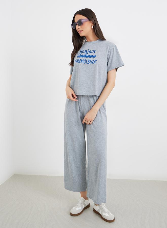 Take Two Women Grey Slogan Print T-Shirt and Joggers Co-Ords - Image 2