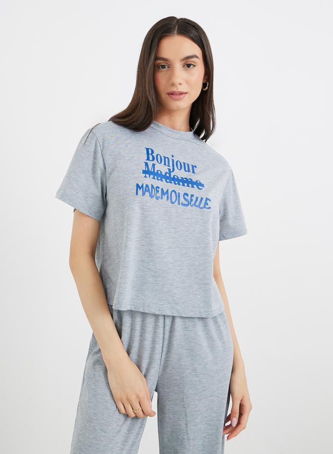 Take Two Women Grey Slogan Print T-Shirt and Joggers Co-Ords - Image 3