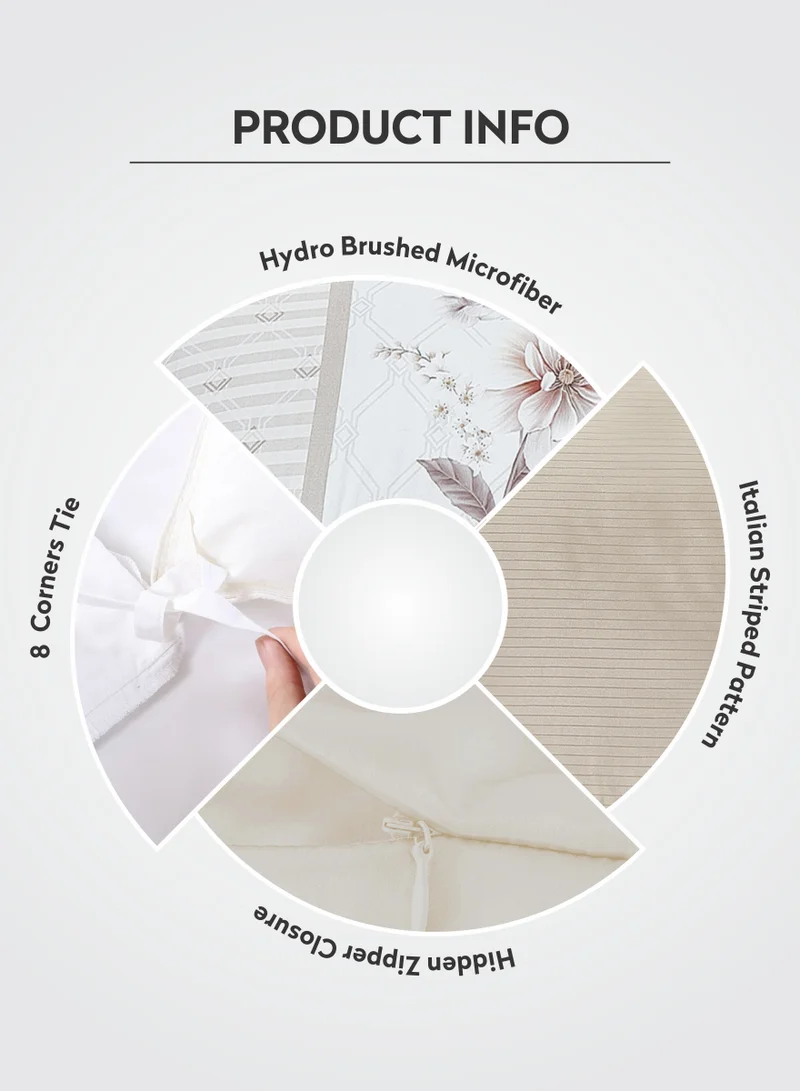 دوناتيلا Printed Duvet Set, King Size 220x240 cm - 6-Pcs Bed Set, Microfiber Fabric - 1 Duvet Cover, 1 Fitted Sheet, 2 Pillow Shams, 2 Pillowcases (Filler Not Included)