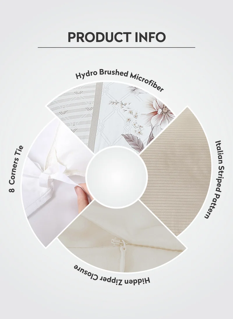 دوناتيلا Printed Duvet Set, King Size Fits 200x200 cm - 6-Pcs Bed Set, Microfiber Fabric - 1 Duvet Cover, 1 Fitted Sheet, 2 Pillow Shams, 2 Pillowcases (Filler Not Included)