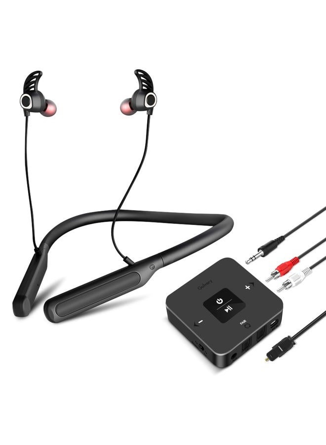 Golvery Bluetooth Headphones Transmitter for TV Watching, Neckband Wireless Stereo Earphones Earbuds Set w/Transmitter Adapter for Optical Digital RCA 3.5mm Aux TVs, Plug n Play No Audio Delay - Image 1