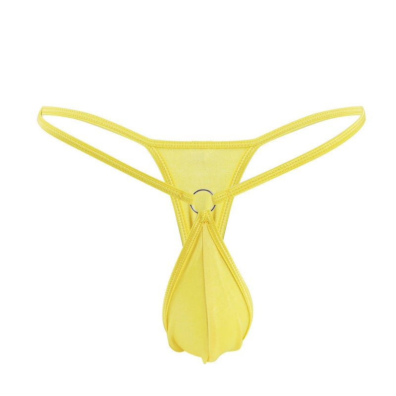 Sexy Mini Mens Thong Simple Personalized Iron Ring Fashionable Low Waist Cross-border Mens T-pants Swimsuit Underwear Yellow 