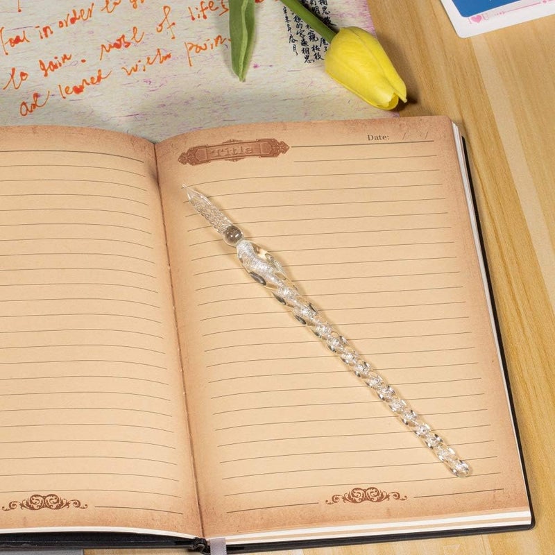 molshine Handmade Glass Dip Pen Crystal Calligraphy Pen Signature Dipped Pen for Artist Women Men Teens,Writing Drawing Decoration Gifts (Silvery) - Image 4