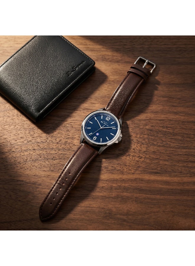 Ben Sherman Westminster Blue Dial Brown Genuine Leather Strap Analog Watch for Men, 43mm - Image 4