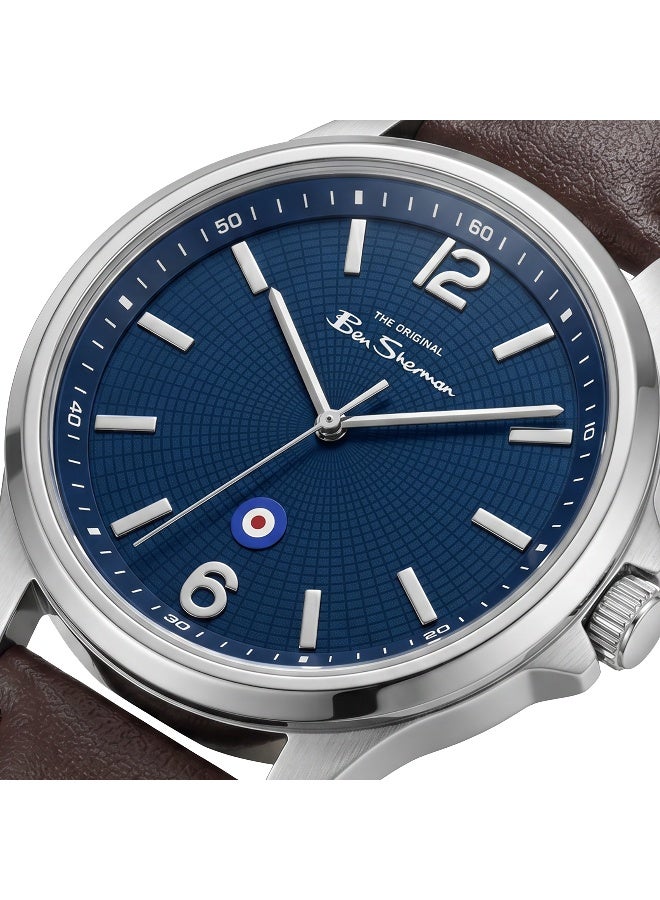 Ben Sherman Westminster Blue Dial Brown Genuine Leather Strap Analog Watch for Men, 43mm - Image 2