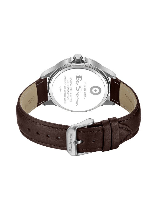 Ben Sherman Westminster Blue Dial Brown Genuine Leather Strap Analog Watch for Men, 43mm - Image 3