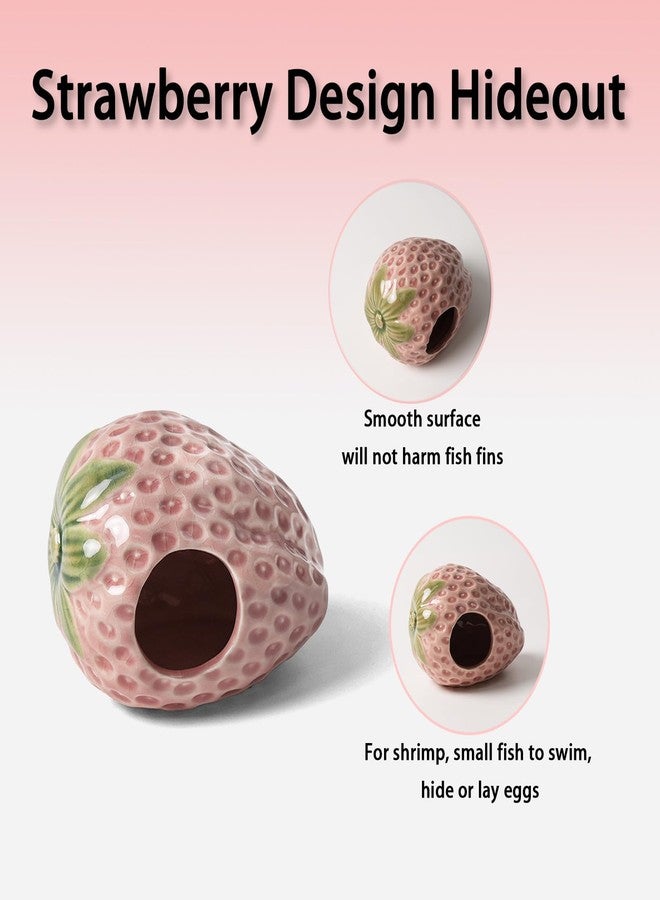 Deapeey Aquarium Decor Cave Betta Fish Aquarium Accessories Ornaments Hiding Cave Strawberry House Hideout for Shrimp Cichlid Hermit Crab, Octopus Hiding Breeding for Tank (Pink) - Image 2