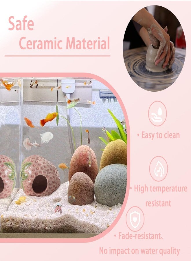 Deapeey Aquarium Decor Cave Betta Fish Aquarium Accessories Ornaments Hiding Cave Strawberry House Hideout for Shrimp Cichlid Hermit Crab, Octopus Hiding Breeding for Tank (Pink) - Image 4