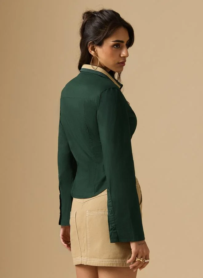 The Souled Store  Emerald Chic Long Sleeve Slim Fit Shirt for Women | Best Price UAE