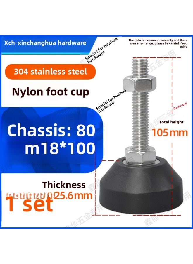 304 Stainless Steel Nylon Fixed Foot Cup Anchor Screw Adjustable Foot Pad Support Foot Cup Adjustable Foot M4M5M6M8-Specifications:Φ80*M18*100mm - Image 1