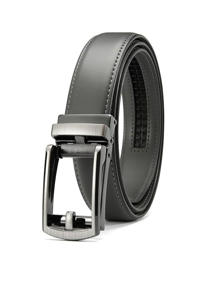 CONTACTS Genuine Leather Belt for Men with Easier Adjustable Autolock Buckle Micro Adjustable Belt Fit Everywhere  Formal and Casual  Elegant Gift Box  Grey color  - Image 1