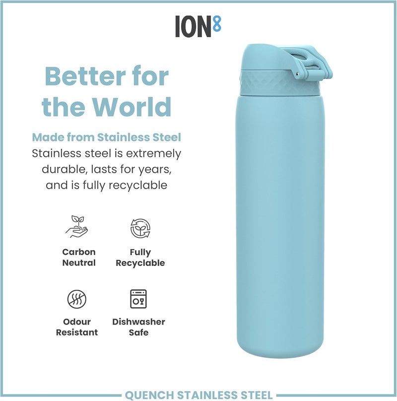 ION8 Lightweight 1 Litre Steel Water Bottle, Non-Insulated, Leak Proof, Easy to Open, Secure Lock, Dishwasher Safe, Flip Cover, Carry Handle, Ideal for Travel & Active Lifestyles - Image 4