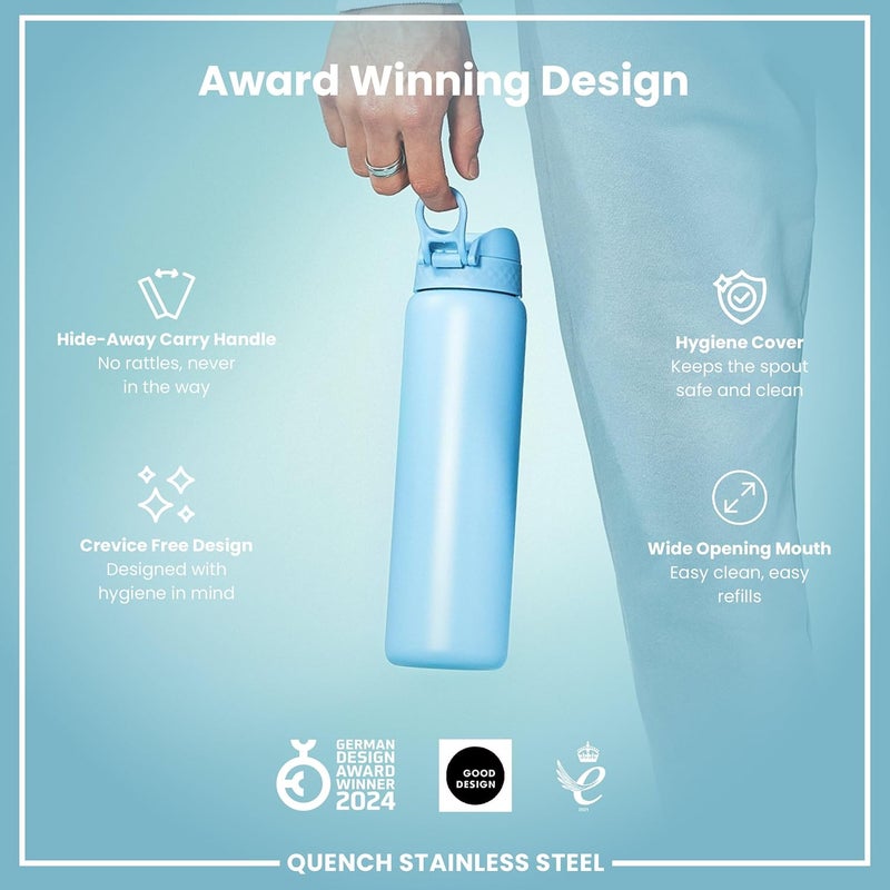 ION8 Lightweight 1 Litre Steel Water Bottle, Non-Insulated, Leak Proof, Easy to Open, Secure Lock, Dishwasher Safe, Flip Cover, Carry Handle, Ideal for Travel & Active Lifestyles - Image 5