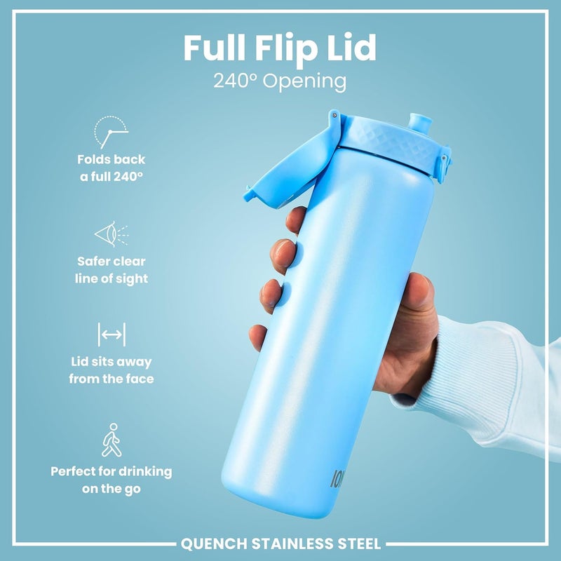 ION8 Lightweight 1 Litre Steel Water Bottle, Non-Insulated, Leak Proof, Easy to Open, Secure Lock, Dishwasher Safe, Flip Cover, Carry Handle, Ideal for Travel & Active Lifestyles - Image 3
