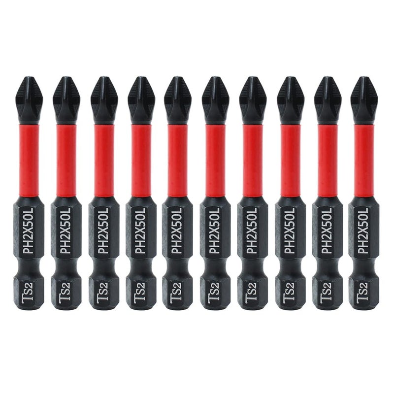 AUTOTOOLHOME 10 Pack Phillips PH2 Magnetic Anti Slip Screwdriver Bit Set 2 L TS2 Toolsteel HRC63 AntiSlip Long Drill Bits 14 Hex Shank Cross Single and Double Head Bits Screw Impact Driver Bits