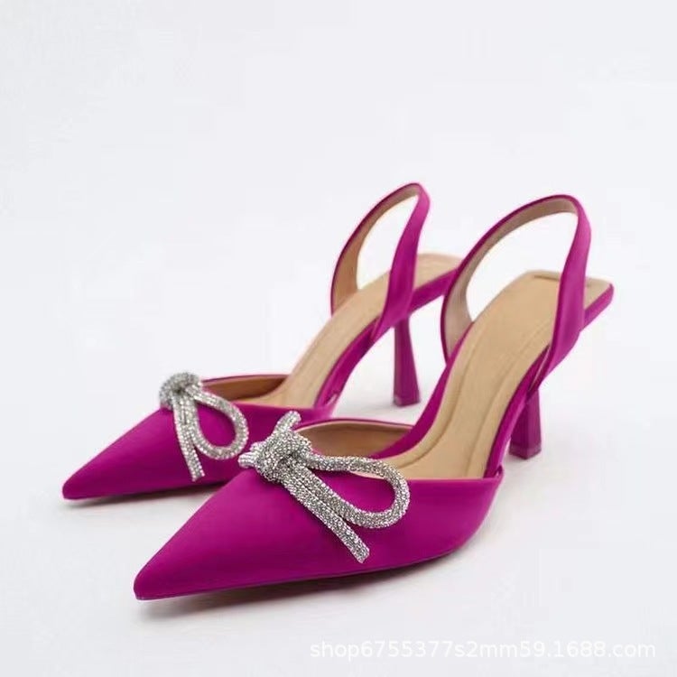 Large Size Pointed Toe High Heel Sandals Fashion Bow Toe Stiletto Flats Sandals High Heels - Image 4