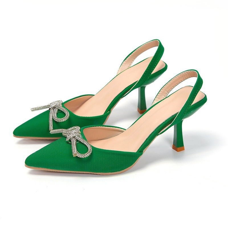 Large Size Pointed Toe High Heel Sandals Fashion Bow Toe Stiletto Flats Sandals High Heels - Image 1