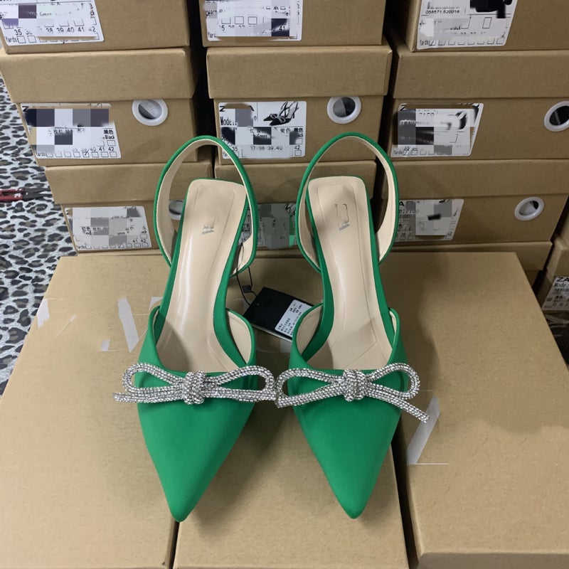 Large Size Pointed Toe High Heel Sandals Fashion Bow Toe Stiletto Flats Sandals High Heels - Image 2
