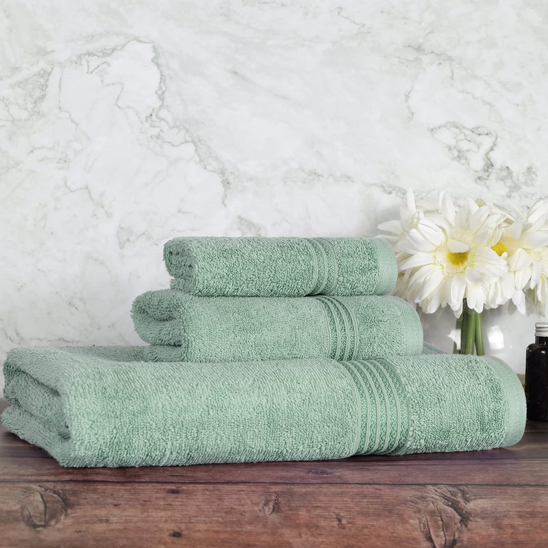 Superior Egyptian Cotton 3-Piece Towel Set  Basic Towels For Bathroom  Home Decor  Guest Bath  Shower  Apartment  Included 1 Face  1 Hand  1 Bath Towel  Washcloth  Quick Dry  Sage - Image 2