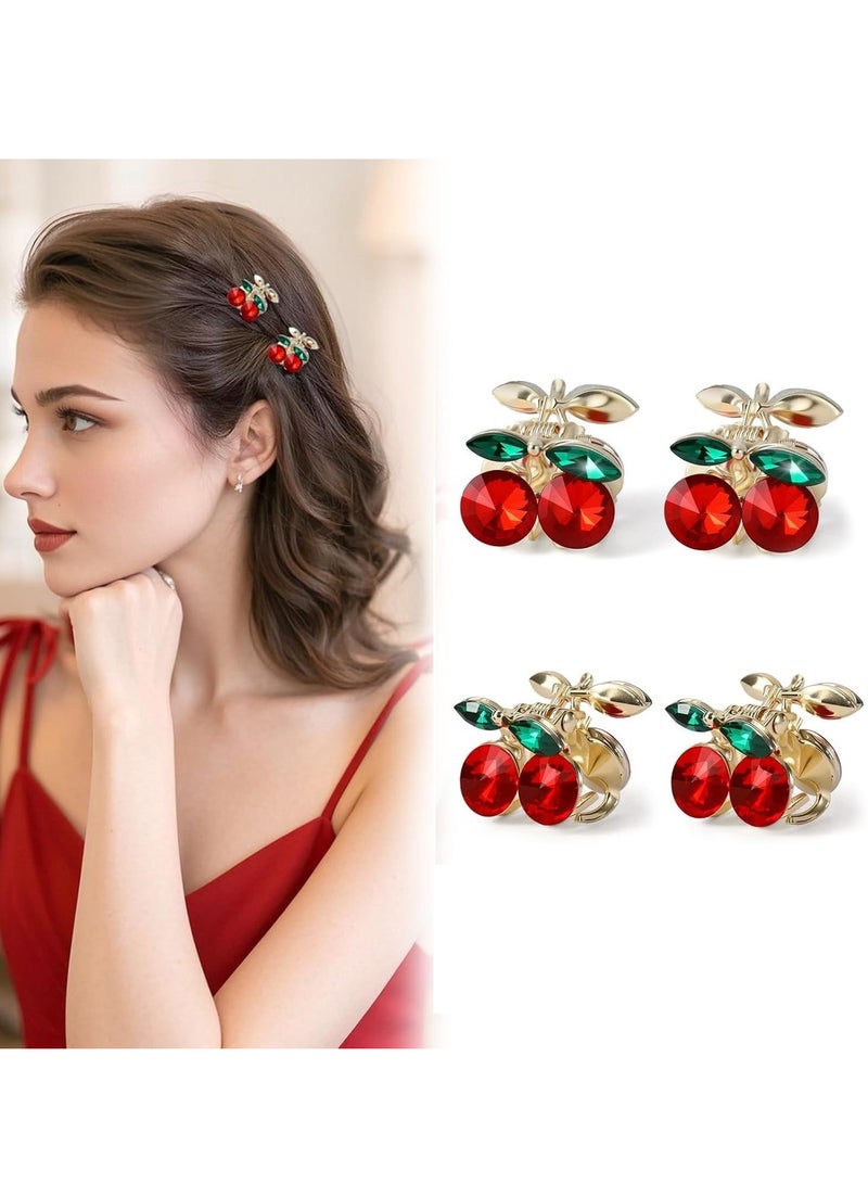 4pcs Mini Crystal Cherry Small Hair Clips - Cute Cherry Hair Claw Alloy Small Bangs Claw Clips Red Broken Hair Clip Mini Duckbill Hairpin Clips Cherry Hair Accessories for Women Girls - Image 1