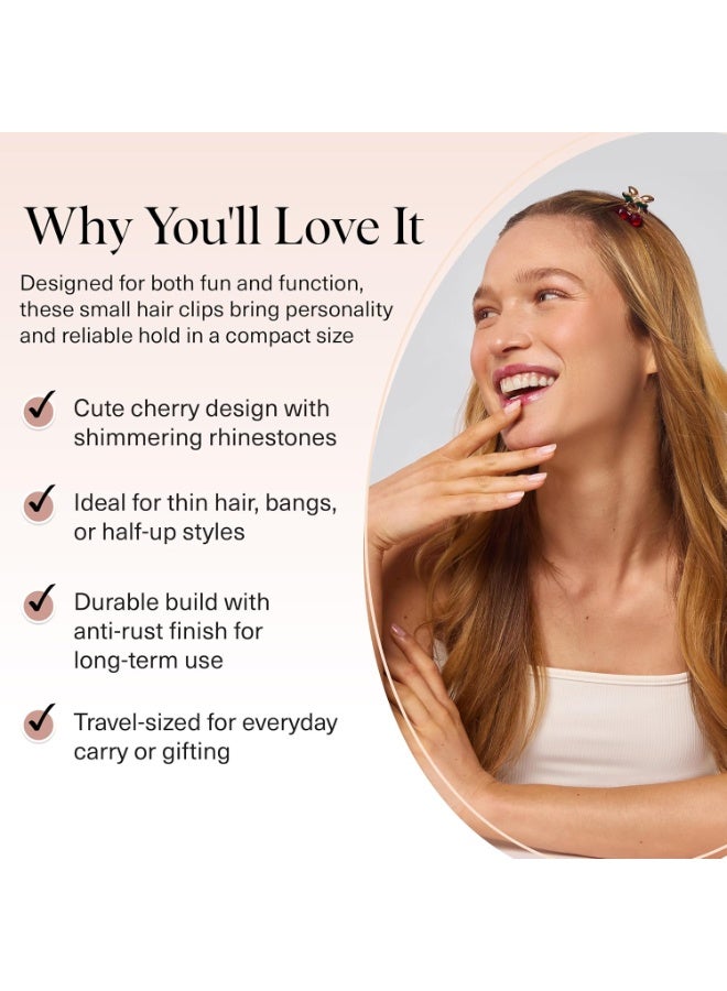 4pcs Mini Crystal Cherry Small Hair Clips - Cute Cherry Hair Claw Alloy Small Bangs Claw Clips Red Broken Hair Clip Mini Duckbill Hairpin Clips Cherry Hair Accessories for Women Girls - Image 5