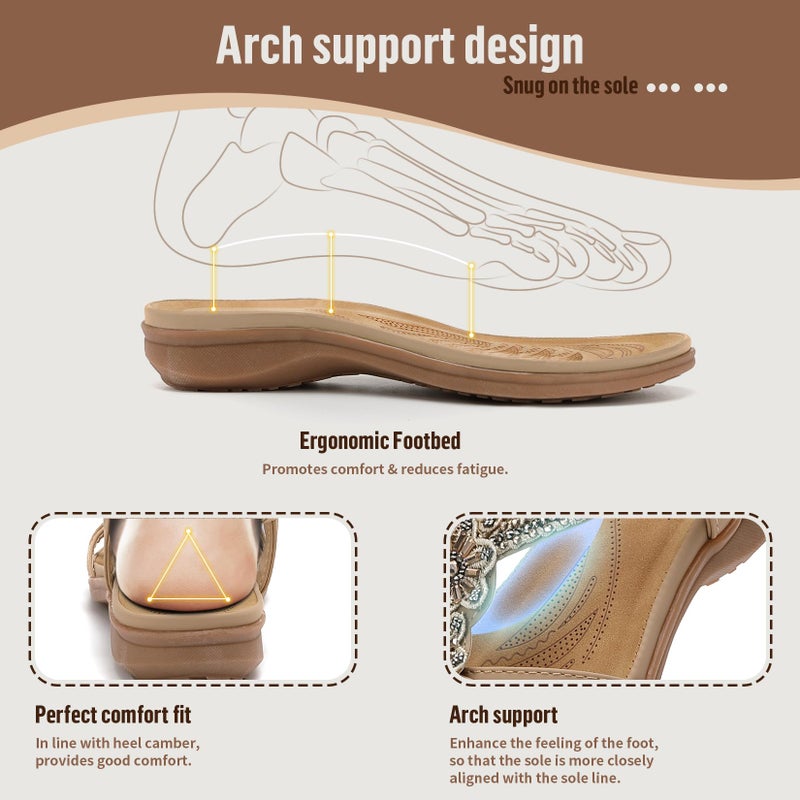 Littleplum Sandals for Women Arch Support Women's Summer Fashion Non Slip Beach Sandals Comfort Comfortable Walking Orthopedic Bohemian Flip Flops Womens Sandals Apricot Size 8 - Image 2