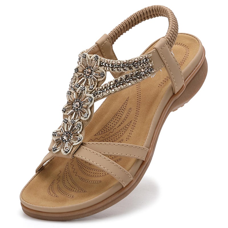 Littleplum Sandals for Women Arch Support Women's Summer Fashion Non Slip Beach Sandals Comfort Comfortable Walking Orthopedic Bohemian Flip Flops Womens Sandals Apricot Size 8 - Image 1